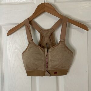 SHEFIT Low Impact Sports Bra Front Zipper Heather Tan Size Size Small